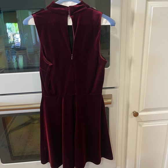 Women's Burgundy Velvet Choker Skater Dress - Picture 4 of 10